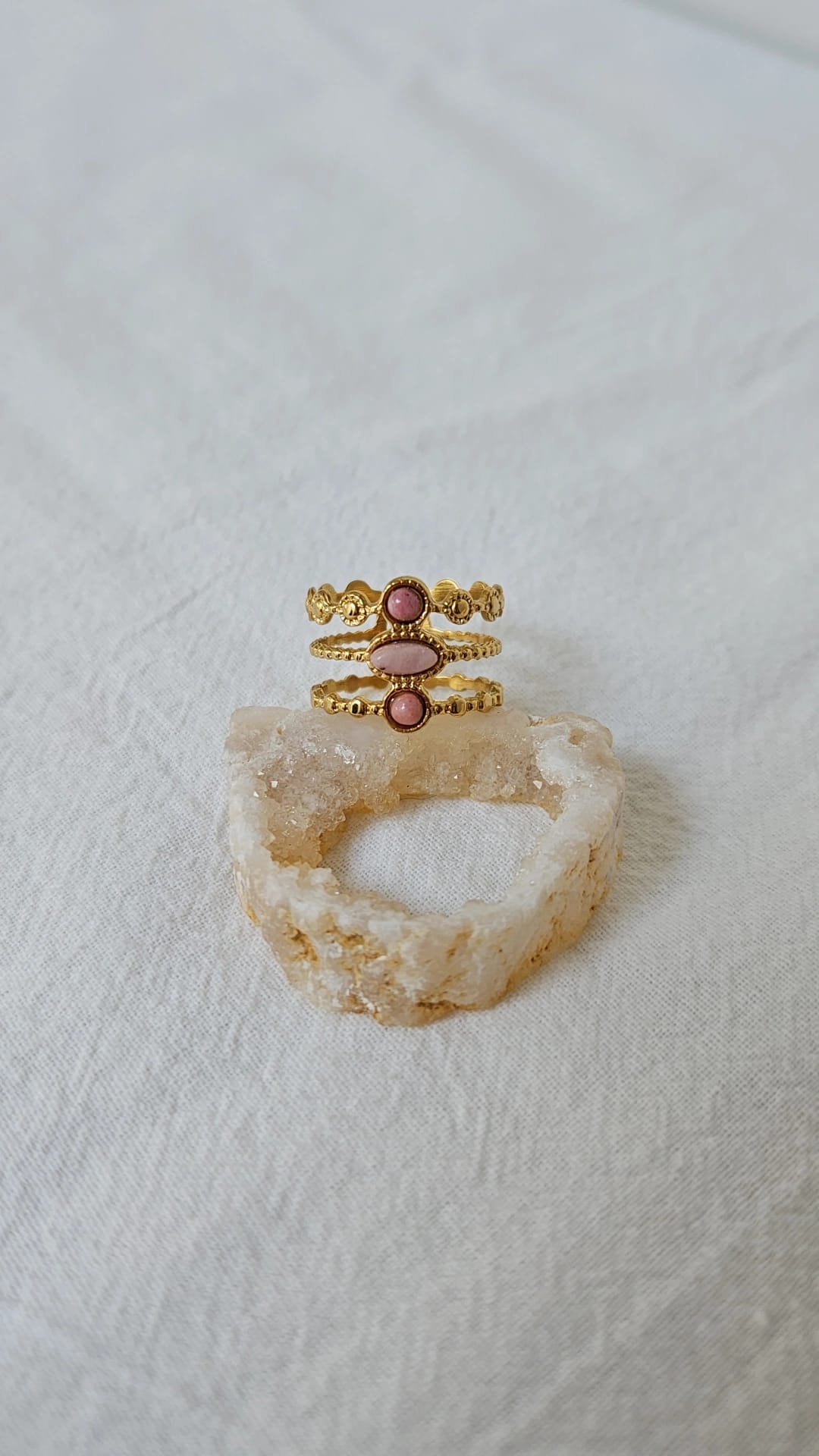 Drie-laagse ring oud roze