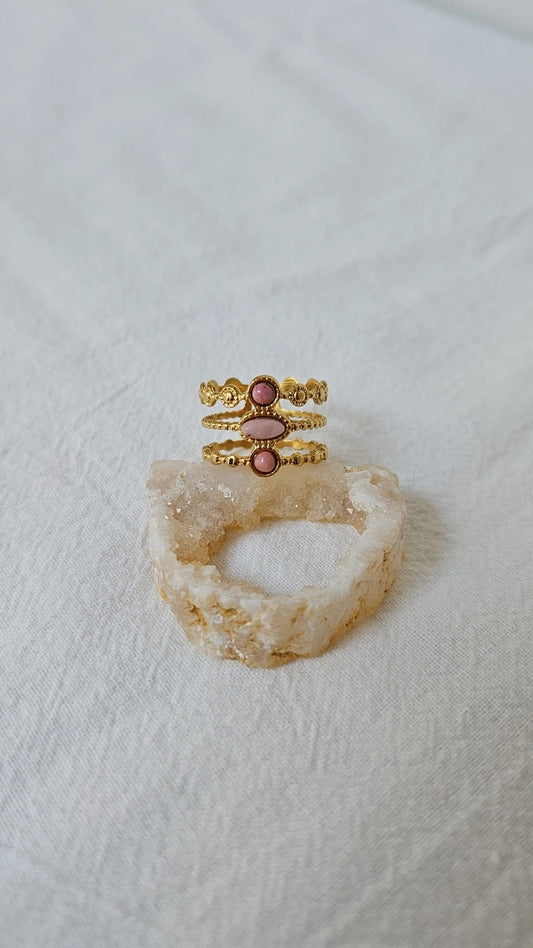 Drie-laagse ring oud roze